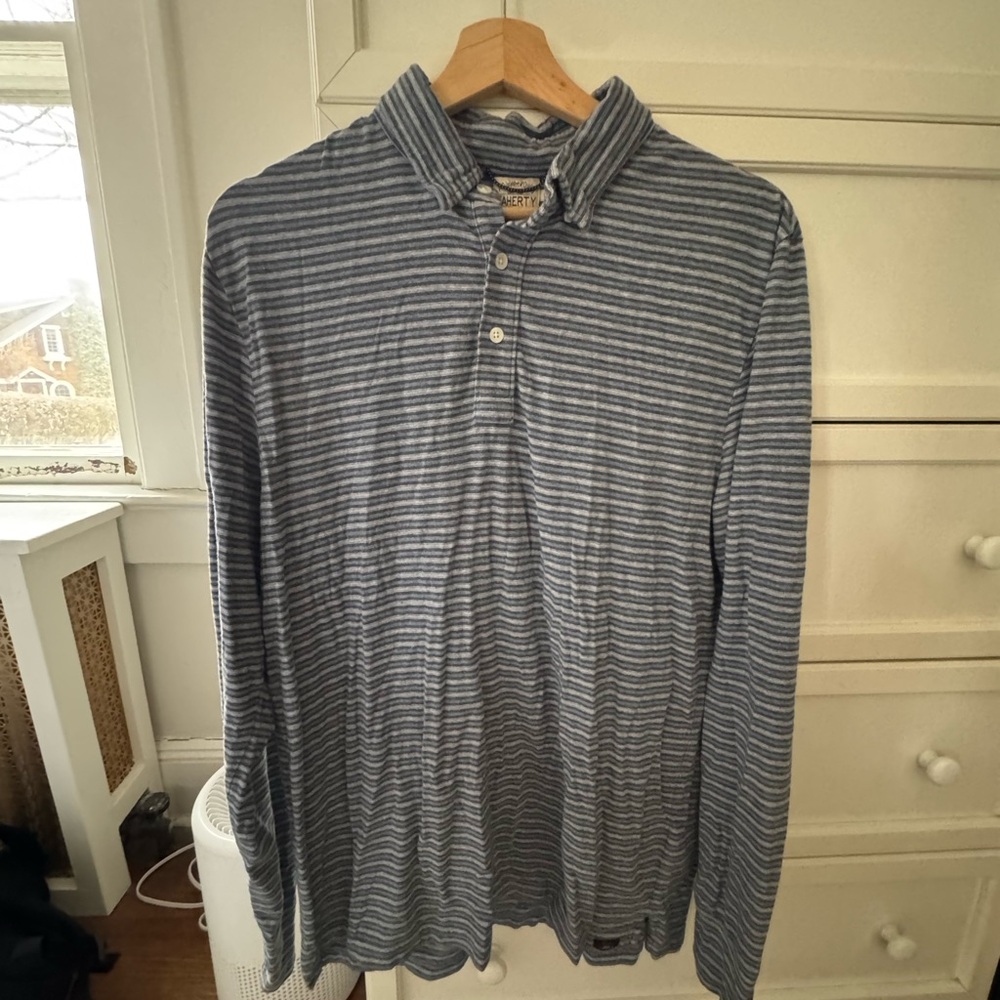 Men's L Faherty Blue Striped Shirt